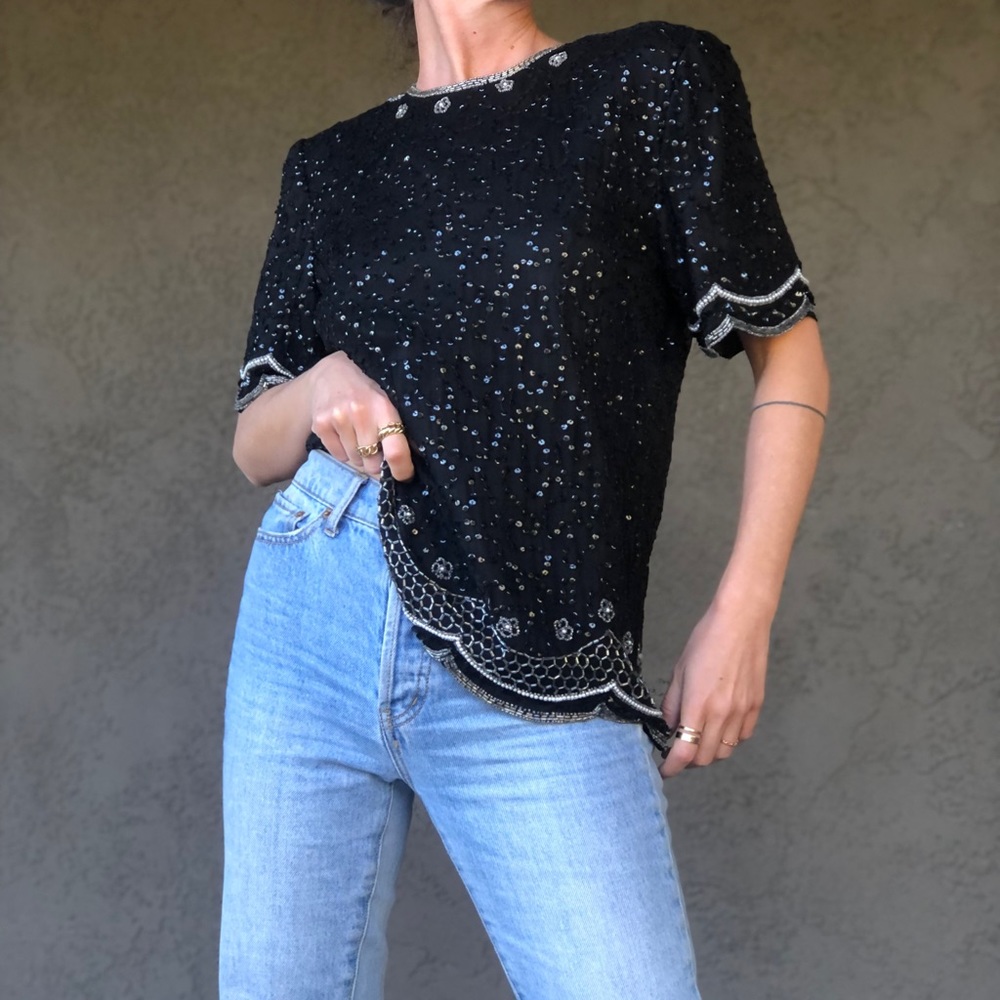 Bling is the New Normal! vintage silk bead& sequin top